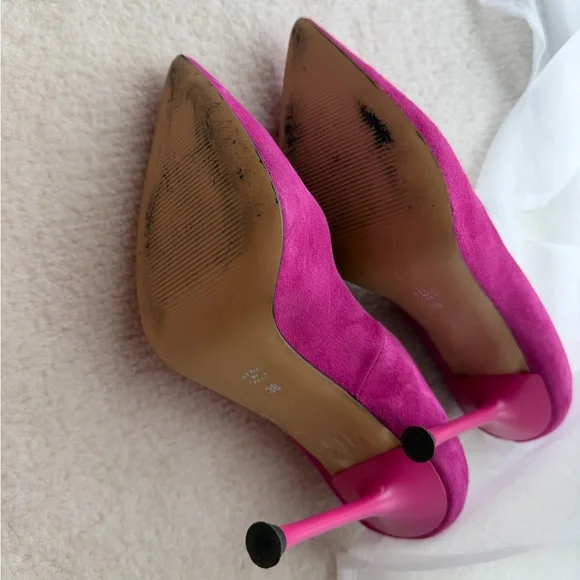 Isabella Lorusso Italian Pink Fuchsia Wave Suede Heels - Picture 7 of 11